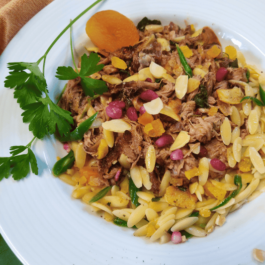 Pulled Moroccan Lamb with Orzo Pasta