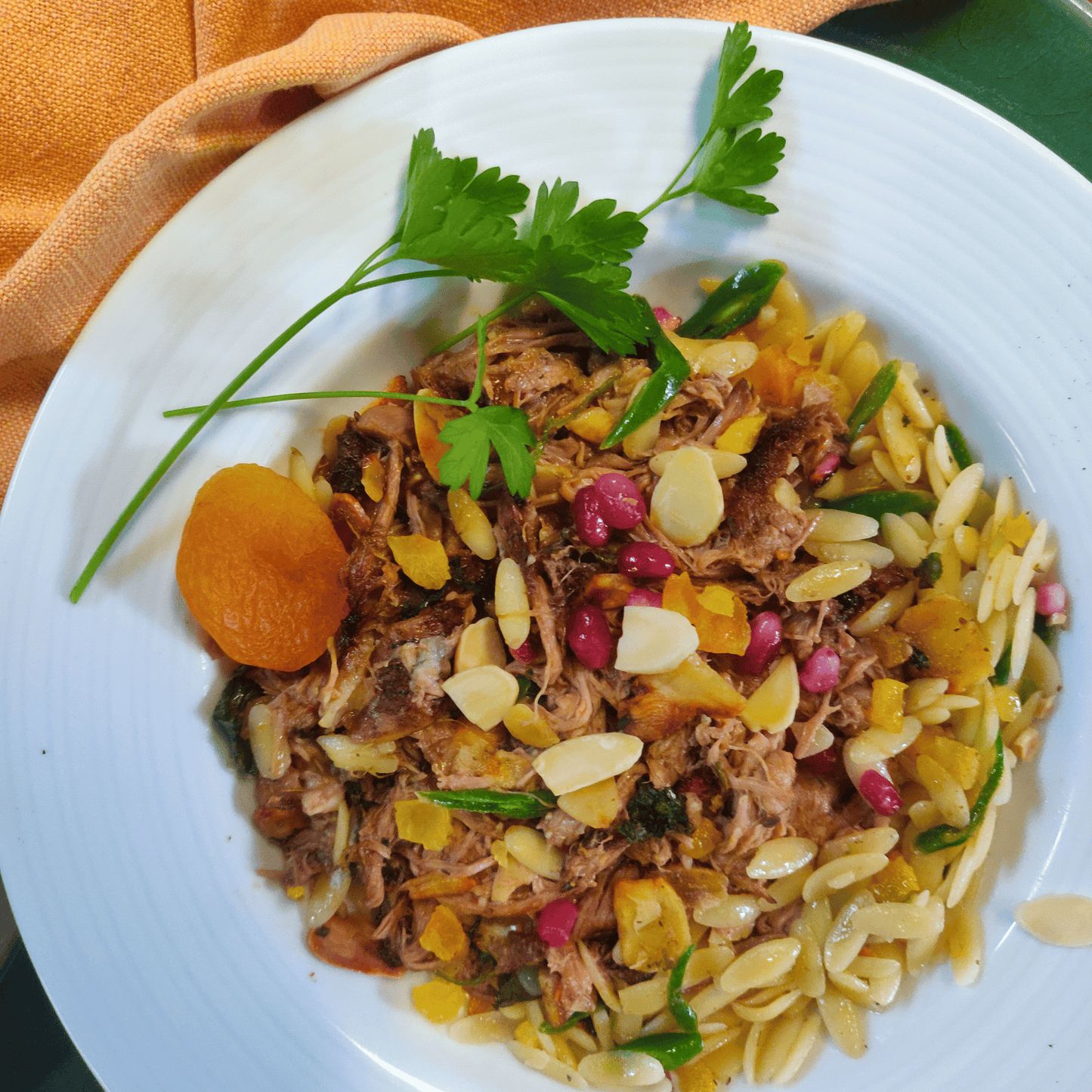 Pulled Moroccan Lamb with Orzo Pasta