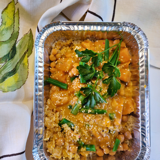 Satay Pumpkin, Bean and Chickpea Casserole